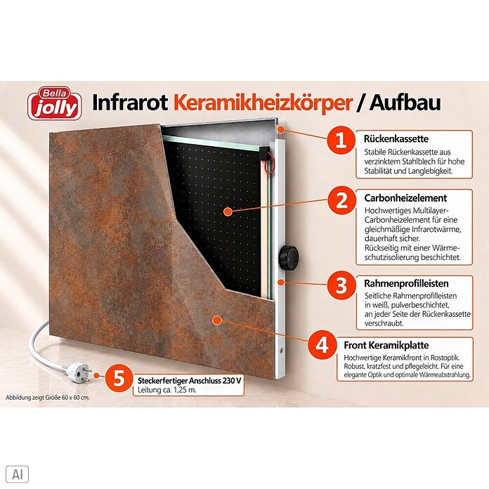 Infrarot-Keramikheizkörper (60 x 120 cm, 1 200 W, Rostoptik) | BAUHAUS