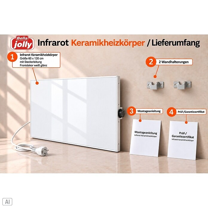 Infrarot-Keramikheizkörper (60 x 120 cm, 1.100 W, Weiß)