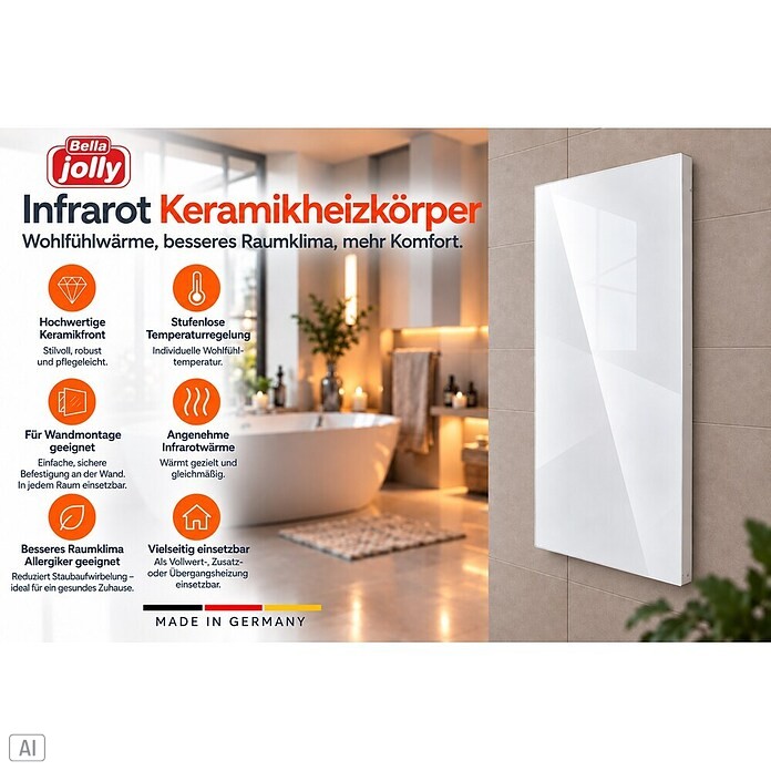 Infrarot-Keramikheizkörper (60 x 120 cm, 1.100 W, Weiß)