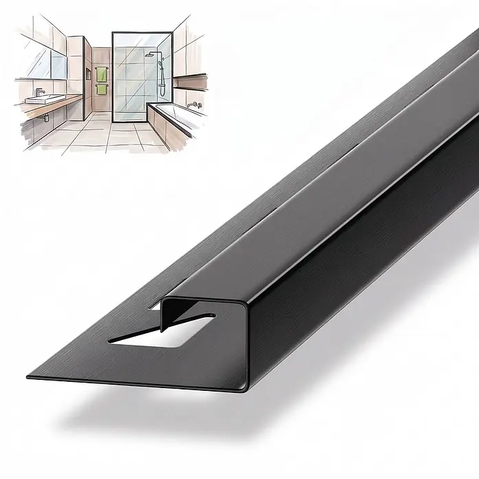 Dalsys Fliesenschiene Edelstahl Schwarz 2,5m x 12,5mm Eckprofil Quadrat -  - Schwarzes, gebürstetes Metallfliesenprofil für elegante Bäder. Mit praktischem Schlitzdesign.