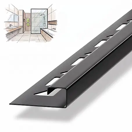 Dalsys Fliesenschiene Edelstahl Schwarz 2,5m x 10mm Eckprofil Quadrat