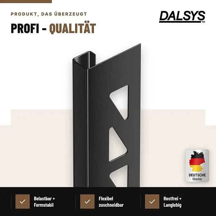 Dalsys Fliesenschiene Edelstahl Schwarz 2,5m x 10mm Eckprofil Quadrat -  - Schwarzes Metall-Fliesenprofil, flexibel zuschneidbar, robust und rostfrei.