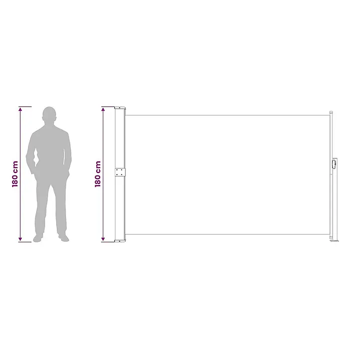 vidaXL Seitenmarkise Grau 300 x 180 cm Stoff -  - Ausziehbare Seitenmarkise, 180 cm hoch, mit menschlicher Silhouette zur Skalierung.