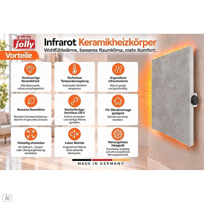 Jollytherm Infrarot-Keramikheizkörper (B x H: 60 x 60 cm, 365 W, Beton) | BAUHAUS