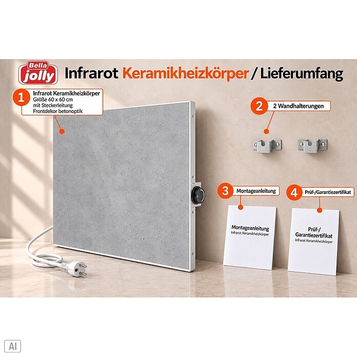 Jollytherm Infrarot-Keramikheizkörper (B x H: 60 x 60 cm, 365 W, Beton) | BAUHAUS