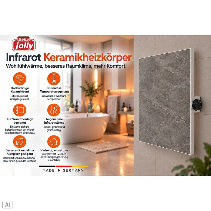 Jollytherm Infrarot-Keramikheizkörper (B x H: 60 x 60 cm, 365 W, Naturstein) | BAUHAUS