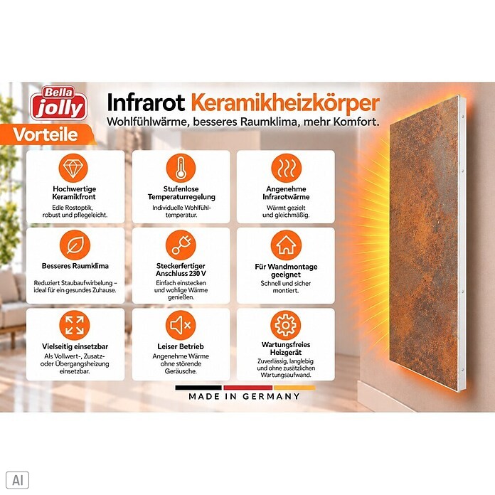 Infrarot-Keramikheizkörper (60 x 120 cm, 1 200 W, Rostoptik) | BAUHAUS