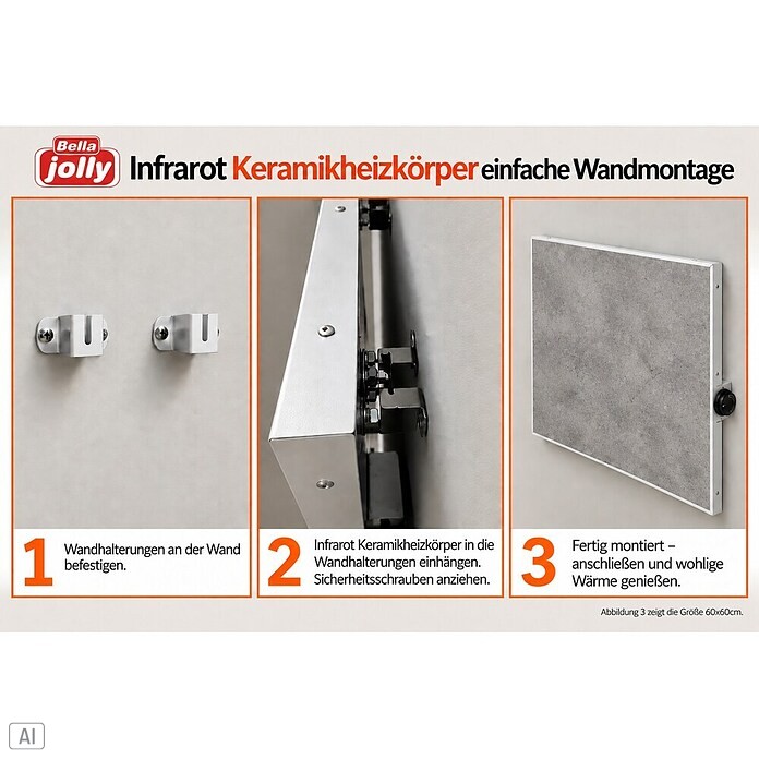 Jollytherm Infrarot-Keramikheizkörper (B x H: 60 x 60 cm, 365 W, Beton) | BAUHAUS
