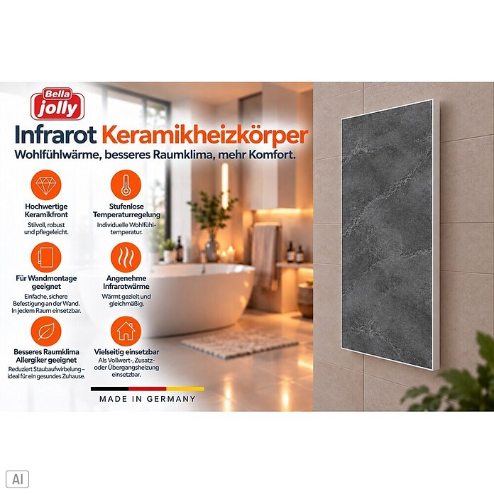 Infrarot-Keramikheizkörper Bella Jolly (60 x 120 cm, 1.100 W, Anthrazit)