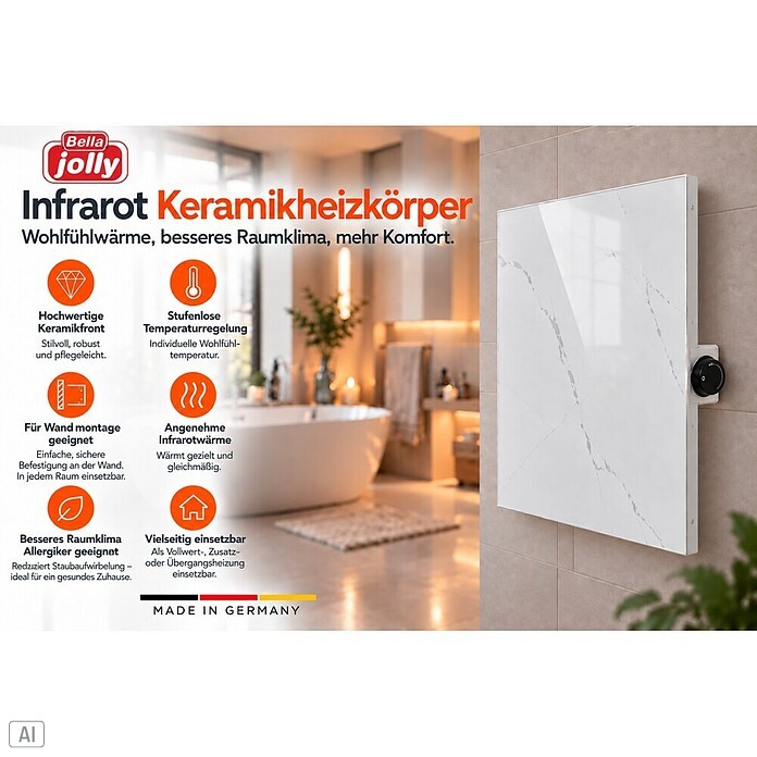 Jollytherm Infrarot-Keramikheizkörper (B x H: 60 x 60 cm, 365 W, Marmor) | BAUHAUS