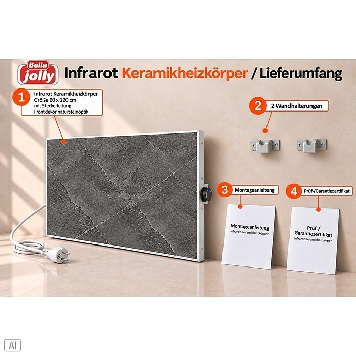 Infrarot-Keramikheizkörper Bella Jolly (60 x 120 cm, 1.100 W, Anthrazit)