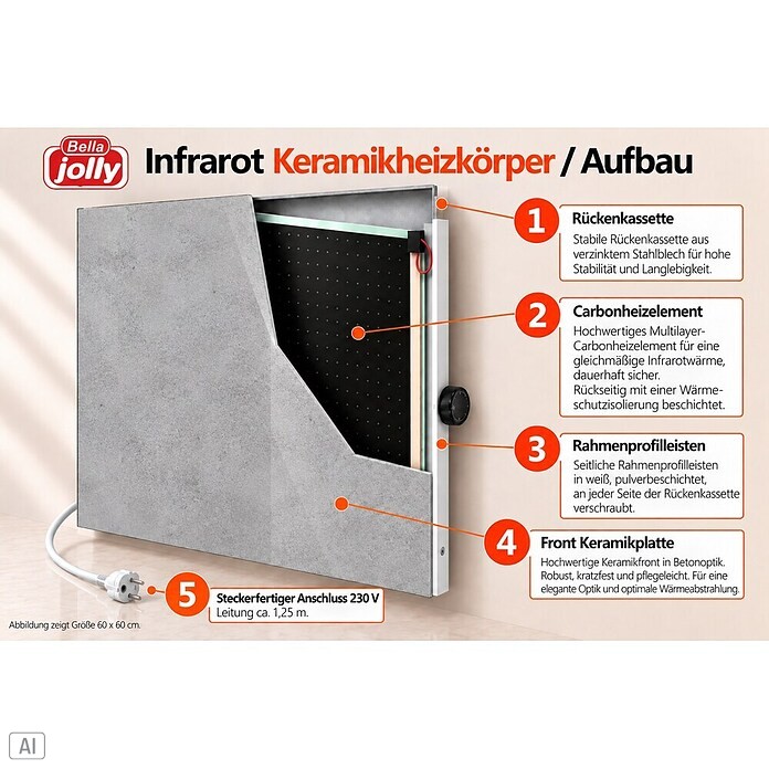 Jollytherm Infrarot-Keramikheizkörper (B x H: 60 x 60 cm, 365 W, Beton) | BAUHAUS