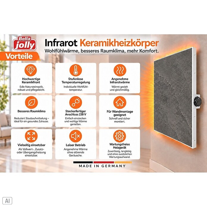 Jollytherm Infrarot-Keramikheizkörper (B x H: 60 x 60 cm, 365 W, Naturstein) | BAUHAUS