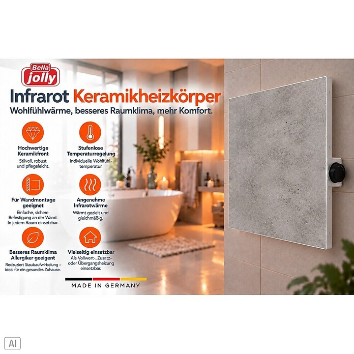 Jollytherm Infrarot-Keramikheizkörper (B x H: 60 x 60 cm, 365 W, Beton) | BAUHAUS