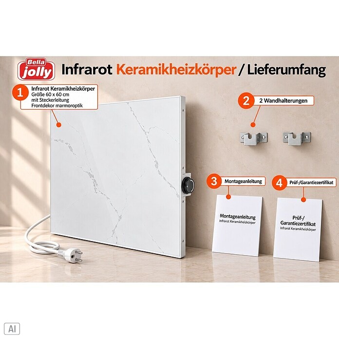 Jollytherm Infrarot-Keramikheizkörper (B x H: 60 x 60 cm, 365 W, Marmor) | BAUHAUS