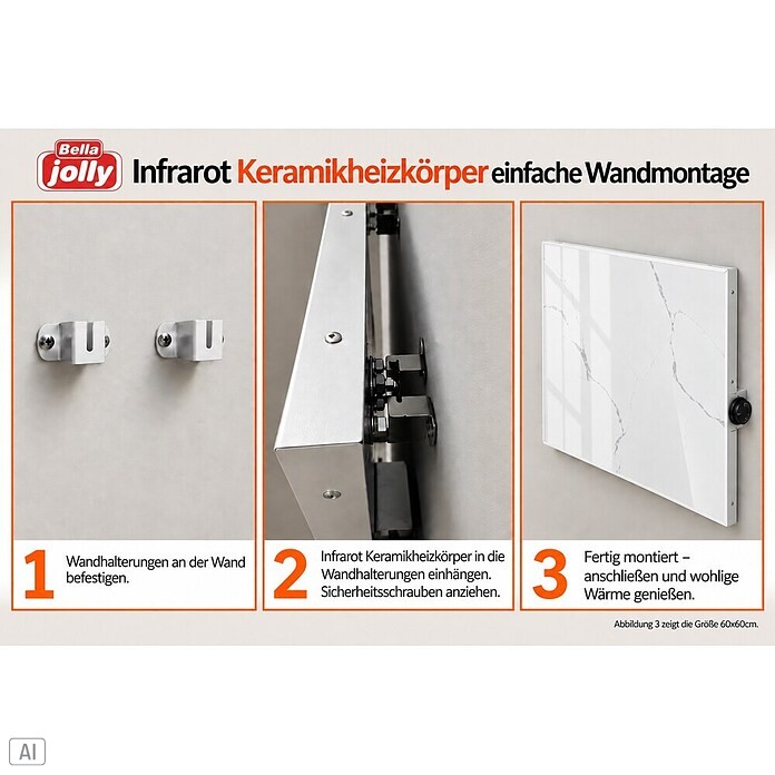 Infrarot-Keramikheizkörper (60 x 120 cm, 1.100 W, Weiß/Grau)