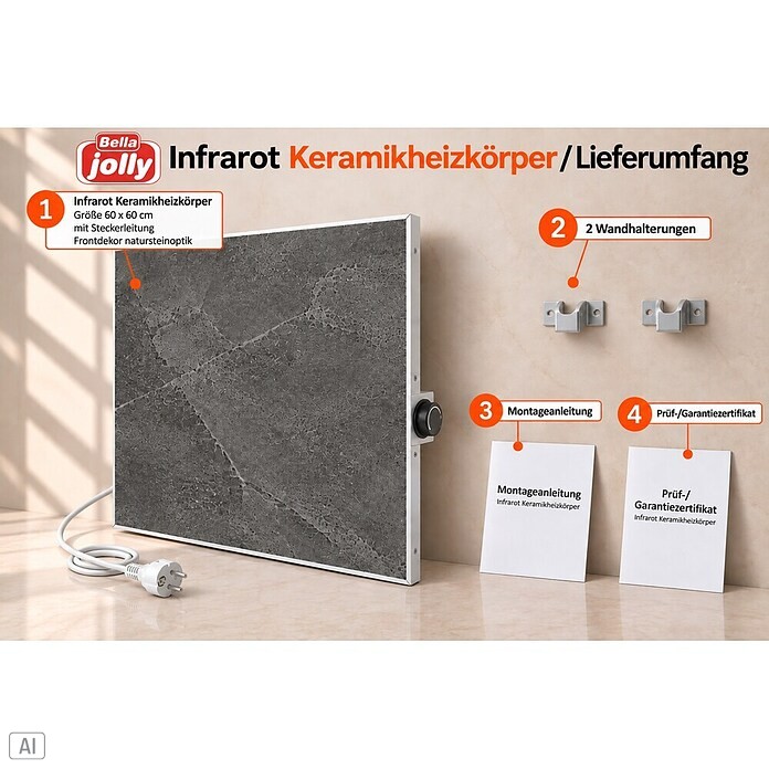 Jollytherm Infrarot-Keramikheizkörper (B x H: 60 x 60 cm, 365 W, Naturstein) | BAUHAUS