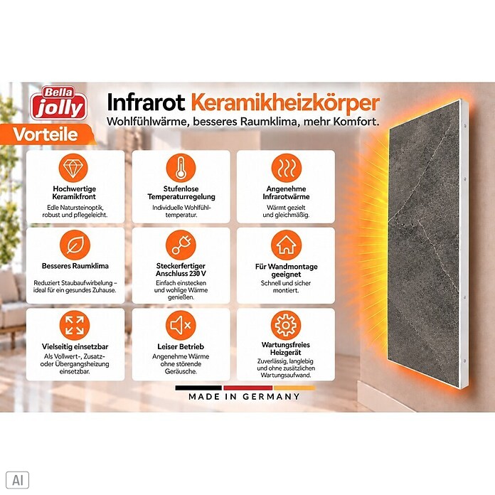 Infrarot-Keramikheizkörper Bella Jolly (60 x 120 cm, 1.100 W, Anthrazit)