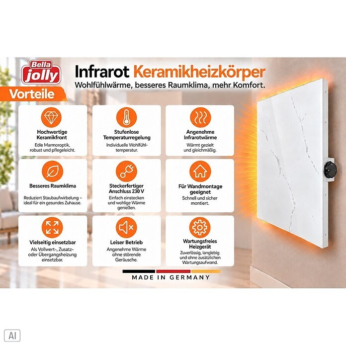 Jollytherm Infrarot-Keramikheizkörper (B x H: 60 x 60 cm, 365 W, Marmor) | BAUHAUS