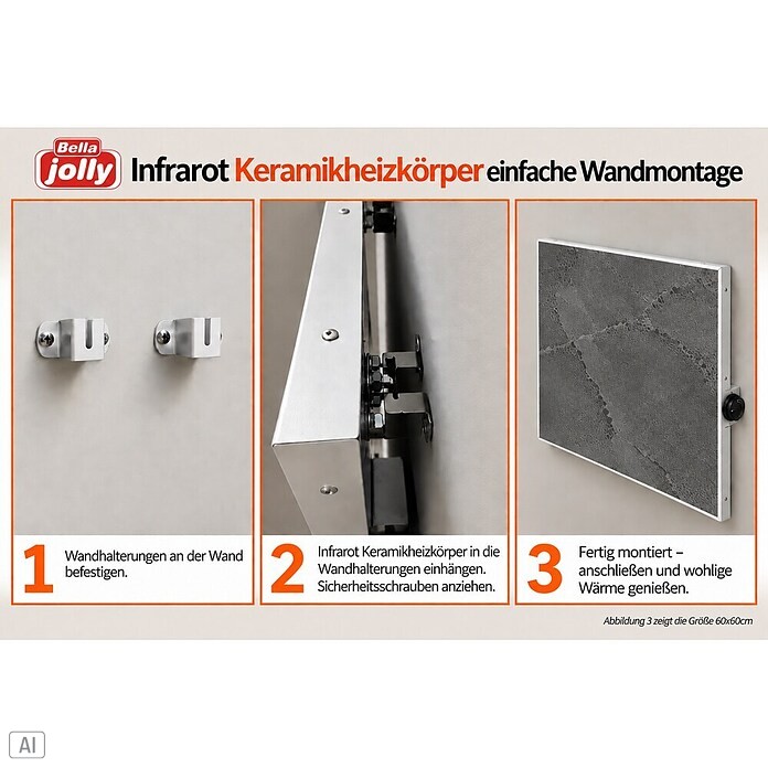 Jollytherm Infrarot-Keramikheizkörper (B x H: 60 x 60 cm, 365 W, Naturstein) | BAUHAUS