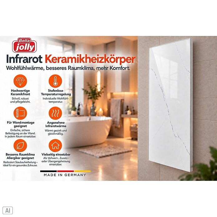 Infrarot-Keramikheizkörper (60 x 120 cm, 1.100 W, Weiß/Grau)