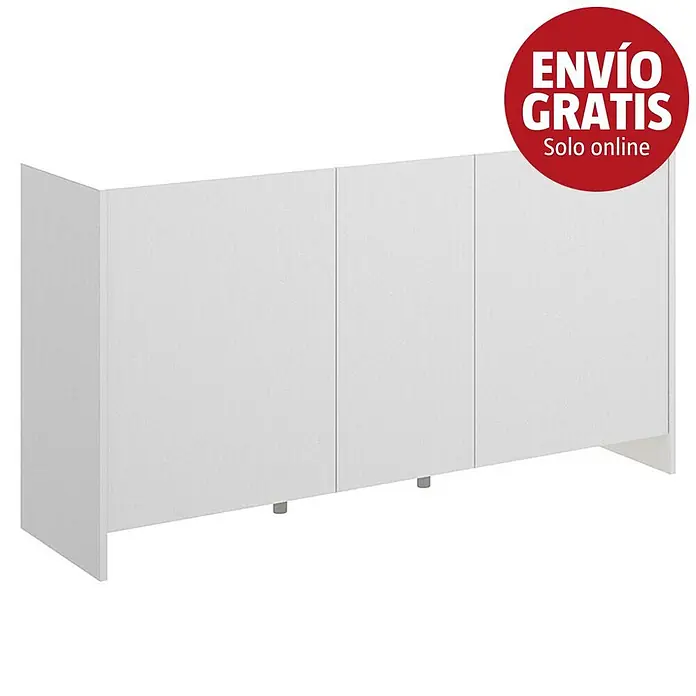 Dekit Aparador Kloe - L x An x Al: 42 x 138 x 76 cm, Blanco/Natural, Número de puertas: 3 ud. - Mueble blanco de tres puertas con patas discretas y pegatina roja "ENVÍO GRATIS".