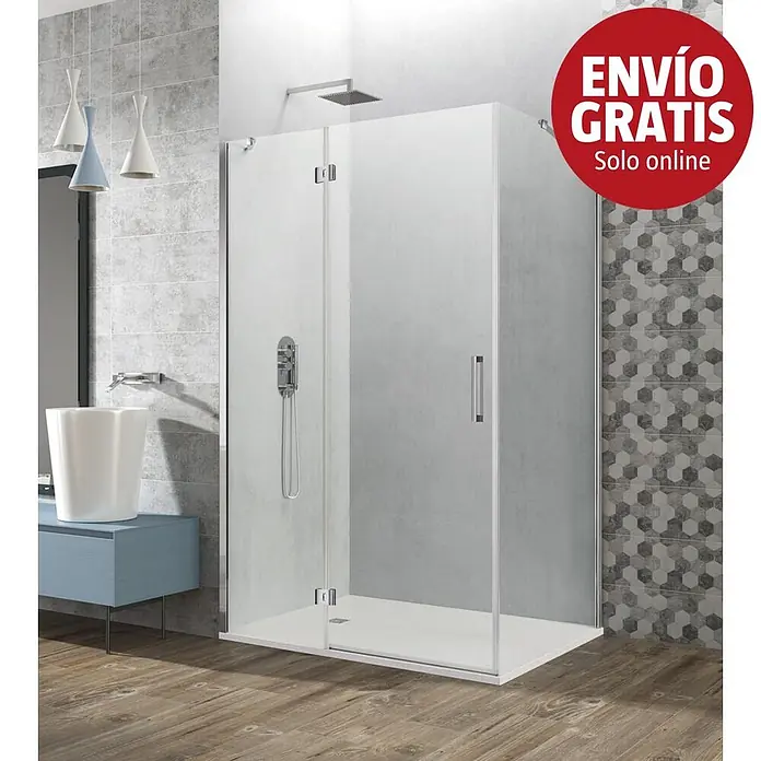 GME Mampara de ducha esquinera Glass Combi C - L x An x Al: 80 x 140 x 195 cm, Plata Brillo, L x An x Al: 80 x 140 (60/80) x 195 cm - Imagen de campaña