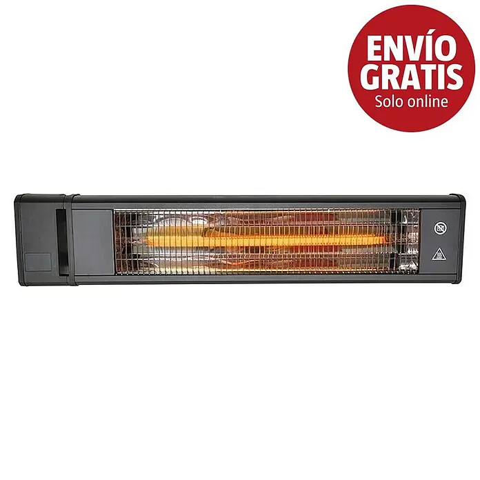 Palram – Canopia Calefacción para invernadero - 73,5 x 15,5 x 7,3 cm - Calefactor infrarrojo rectangular negro con elemento calefactor naranja brillante detrás de una rejilla.