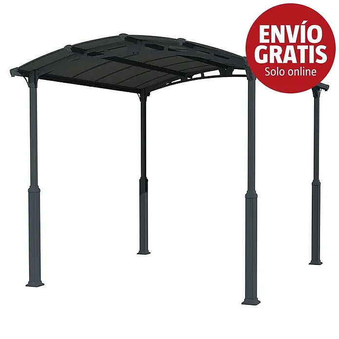 Palram – Canopia Carport Alpine - Medidas ext. (An x Pr): 3,59 x 4,35 m, Carport individual, Antracita - Pérgola gris oscuro con techo curvo y cuatro postes, con distintivo "ENVÍO GRATIS Solo online".