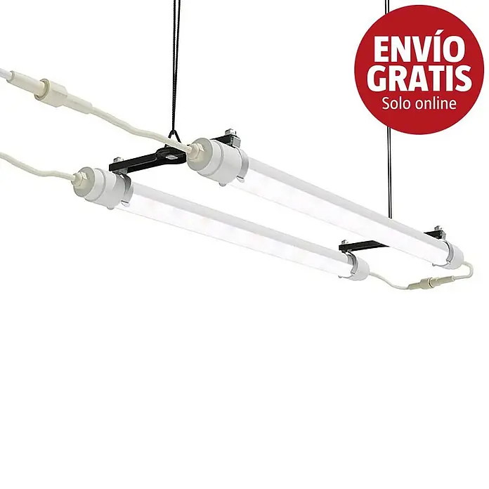 Palram – Canopia Plafón Brighton - Largo: 55 cm - Dos luces lineales blancas suspendidas con un soporte de montaje negro y cableado blanco.