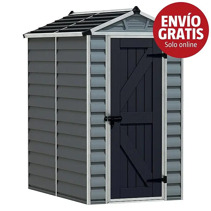 Palram – Canopia Caseta de jardín Skylight - Medidas ext. (An x Pr): 121 x 177 cm, Plástico, Antracita/gris - Caseta de jardín gris con puerta azul oscuro y techo negro, adecuada para almacenamiento exterior.