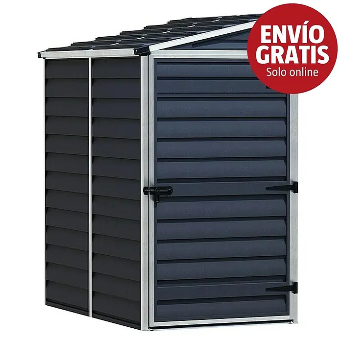 Palram – Canopia Caseta de jardín Skylight - Medidas ext. (An x Pr): 117,5 x 175 cm, Plástico, Antracita - Cobertizo de jardín de metal gris oscuro con puerta única y marco plateado para almacenamiento.