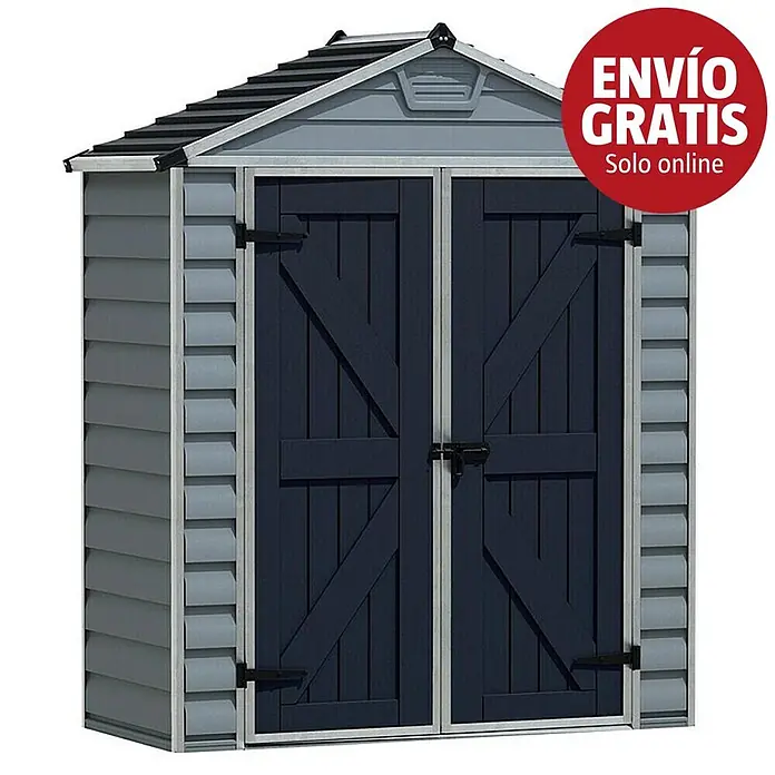 Palram – Canopia Caseta de jardín Skylight - Medidas ext. (An x Pr): 185 x 90 cm, Plástico, Antracita/gris - Caseta de jardín de plástico gris y azul con puertas dobles.