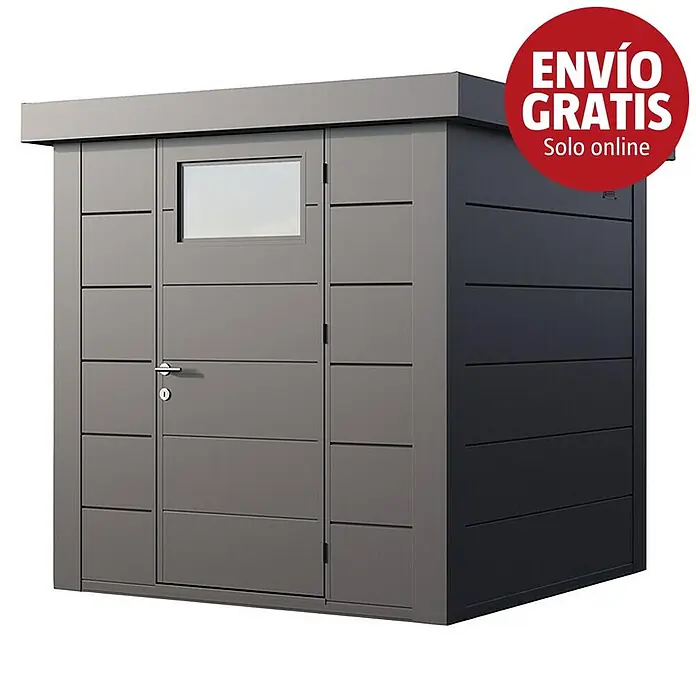 Telluria Caseta para jardín Classico 2121 - Medidas ext. (An x Pr): 228 x 228 cm, Antracita, Acero, Sin set - Caseta de jardín moderna de metal gris con puerta, ventana y panel lateral gris oscuro contrastante.