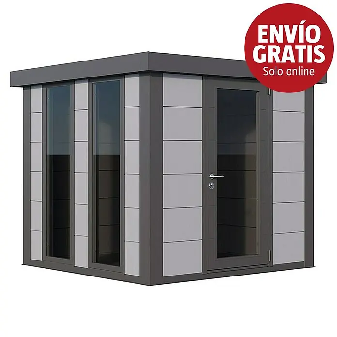 Telluria Caseta de jardín Luminato 2424 - Medidas ext. (An x Pr): 258 x 258 cm, Acero, Gris claro/Antracita, Sin set - Caseta de jardín moderna gris oscuro con paneles gris claro y puerta/ventanas de cristal.