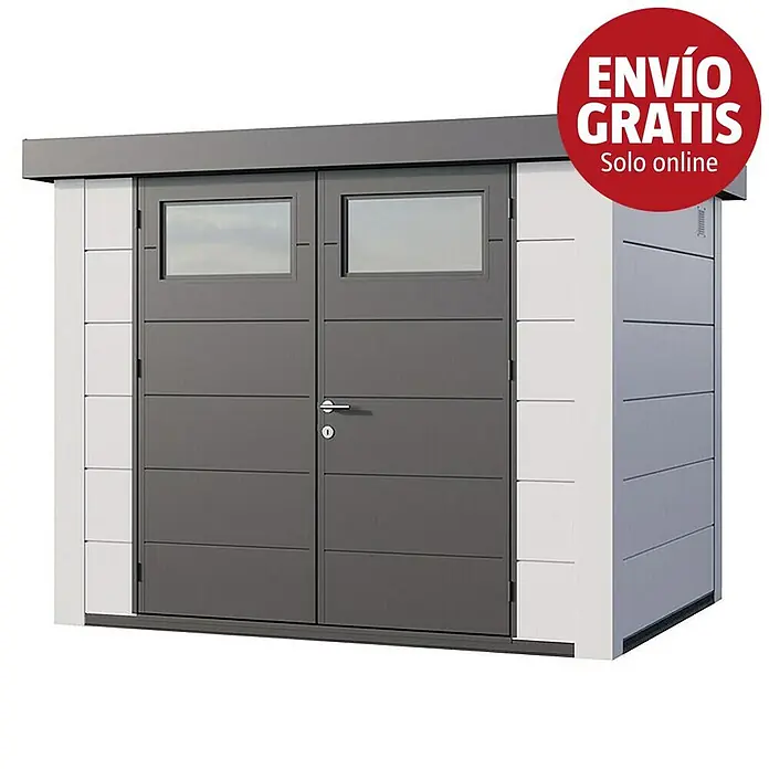 Telluria Caseta para jardín Classico 2721 - Medidas ext. (An x Pr): 288 x 228 cm, Acero, Blanco, Sin set - Caseta de jardín moderna de metal gris y blanco con puertas dobles y ventanas.
