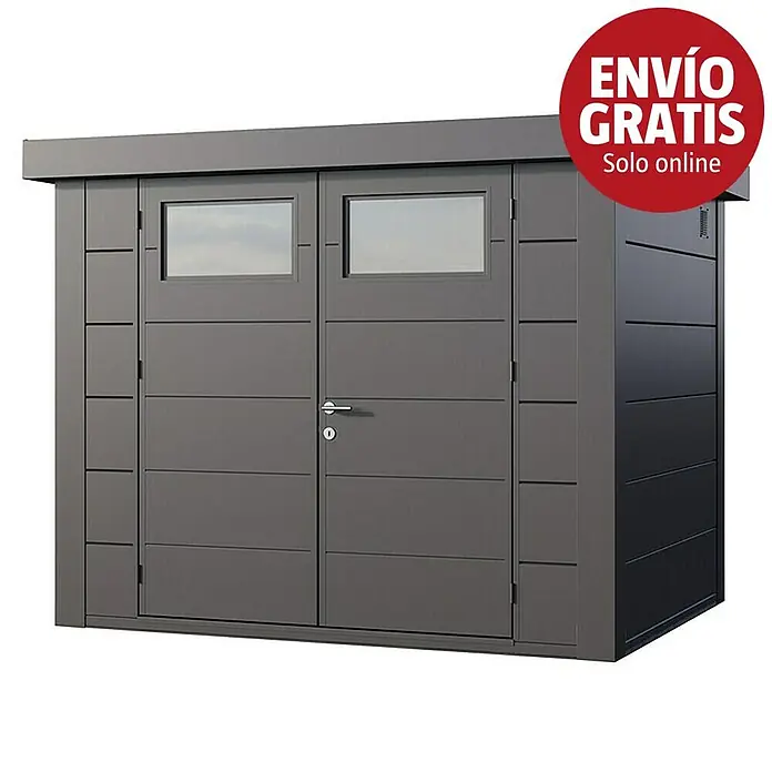 Telluria Caseta para jardín Classico 2721 - Medidas ext. (An x Pr): 288 x 228 cm, Acero, Antracita, Sin set - Caseta de jardín gris moderna con doble puerta y dos ventanas.