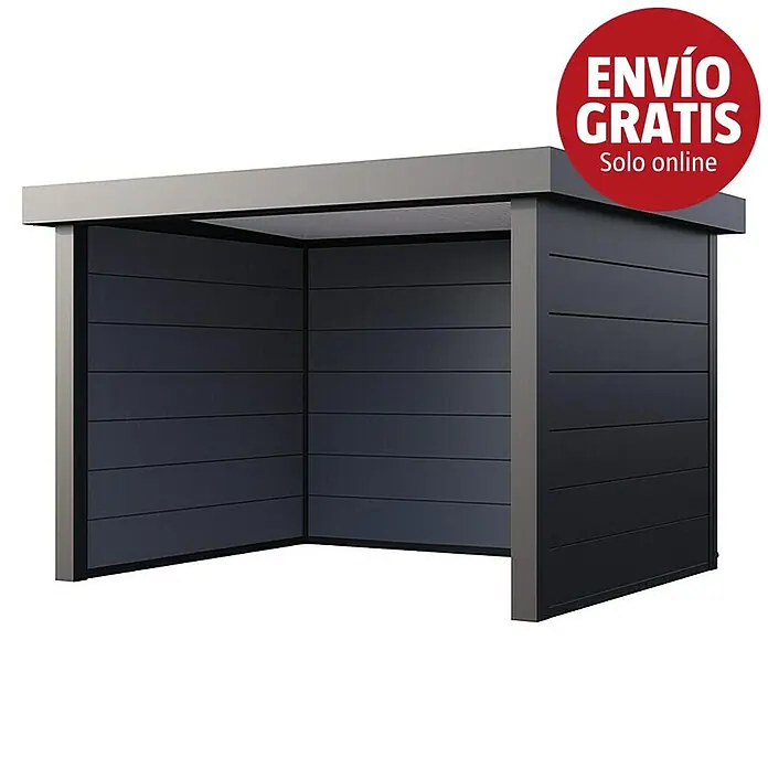 Telluria Pérgola estándar Singolo 3630 - Medidas ext. (An x Pr): 388 x 328 cm, Acero, Antracita, Sin set - Moderno cobertizo exterior de metal gris oscuro con estructura y techo gris claro, para coche o almacenaje.