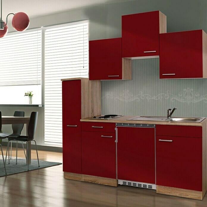 Respekta Single-keuken (Breedte: 180 cm, Met glaskeramische kookplaat, Rood)