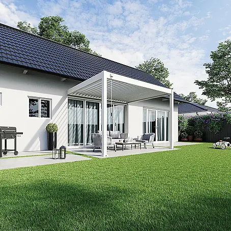 Deluxe Wand Pavillon Terrassenüberdachung Aluminium 3 x 3,6 M Weiß