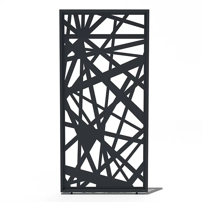 Seitenwand Paneel für Weide Pergola Abstraktes Design anthrazit 113 cm -  - Dunkelgrauer Metall-Dekorationspaneel mit abstraktem geometrischem Ausschnittmuster.