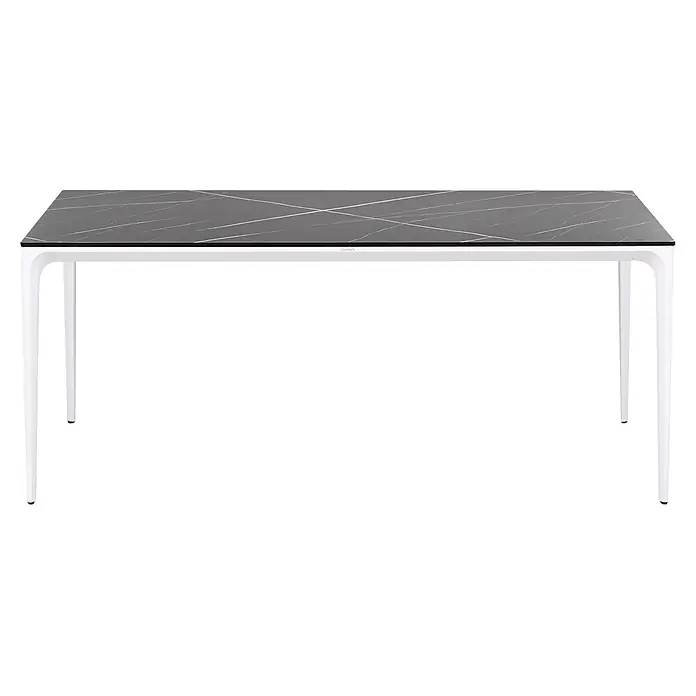Esstisch SOVARETO in Schwarz/Weiß - (W) 90 x (H) 75 x - L - Rechteckiger Tisch mit dunkelgrauer Marmoroptik-Platte und weißen Beinen.