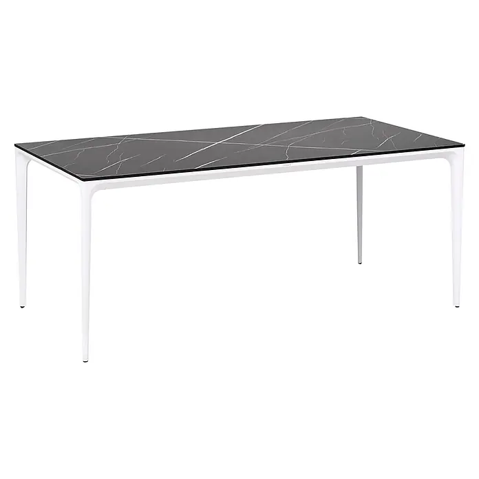 Esstisch SOVARETO in Schwarz/Weiß - (W) 90 x (H) 75 x - L - Rechteckiger Esstisch mit schwarzer Marmoroptik-Platte und weißen Metallbeinen.