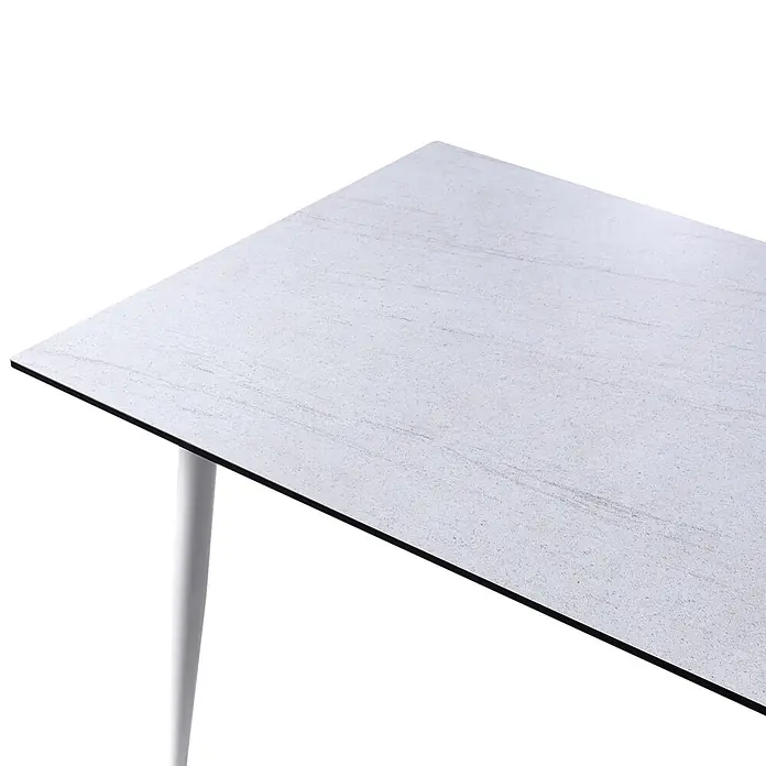Esstisch TOLENTINO in Weiß/Beige - (W) 90 x (H) 75 x - L - Tischecke mit grauem, strukturiertem Oberteil und weißem Bein.