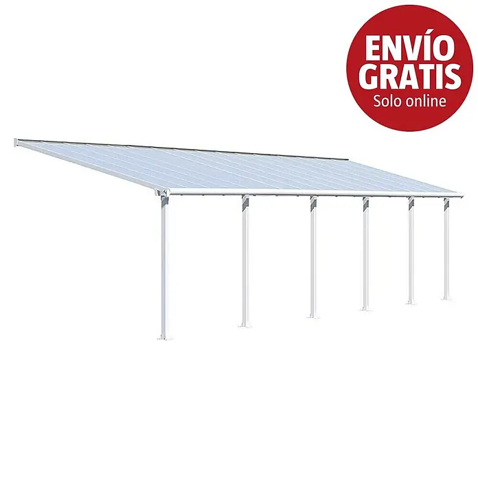 Palram – Canopia Marquesina adosada Olympia - An x Pr: 971 x 300 cm, Blanco tráfico, Policarbonato, Transparente - Cochera/pérgola blanca con techo translúcido.