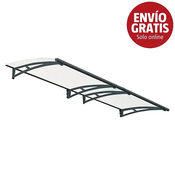 Palram – Canopia Marquesina para puerta Aquila - 302 x 91,5 x 17,5 cm, Gris antracita, Color del techo: Claro - Toldo de puerta transparente de policarbonato con soportes arqueados gris oscuro.