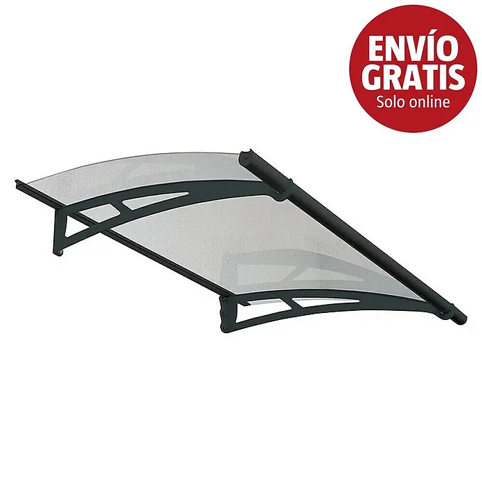 Palram – Canopia Marquesina para puerta Aquila - 150,5 x 91,5 x 17,5 cm, Gris antracita, Color del techo: Claro - Toldo translúcido transparente con marco oscuro, diseñado para proteger una puerta o ventana del clima.