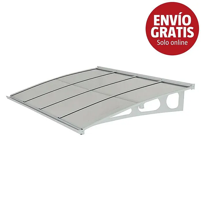 Palram – Canopia Marquesina para puerta Bordeaux - 223,5 x 139 x 33 cm, Blanco, Vidrio acrílico - Toldo gris transparente con soportes blancos. Protege puertas y ventanas del clima.