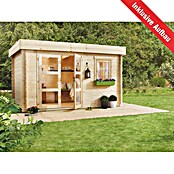 Kiehnholz Vrtna hiška Lounge 1  (Zunanje dimenzije vključno s strešnim previsom (Š x G): 367 x 281 cm, Les, Rjava) | 7435 - Blockbohlenhäuser | IAGD - Gartenhäuser | IAG - Außenbereichsausstattung | IA - Gartenhartware | I - Stadtgarten | BAUHAUS