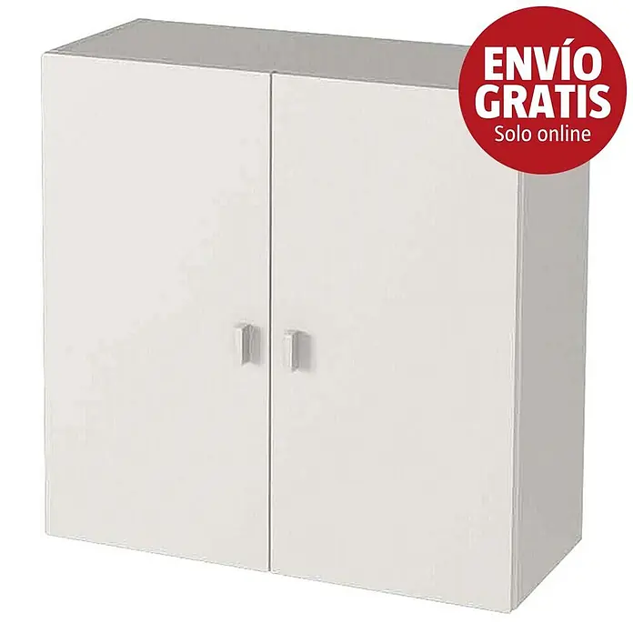 Meka Block Armario multiusos de madera K-8001 - L x An x Al: 26,5 x 60 x 60 cm, Blanco, Mueble colgado, Espesor: 16 mm - Armario de pared blanco de dos puertas con tiradores sencillos.